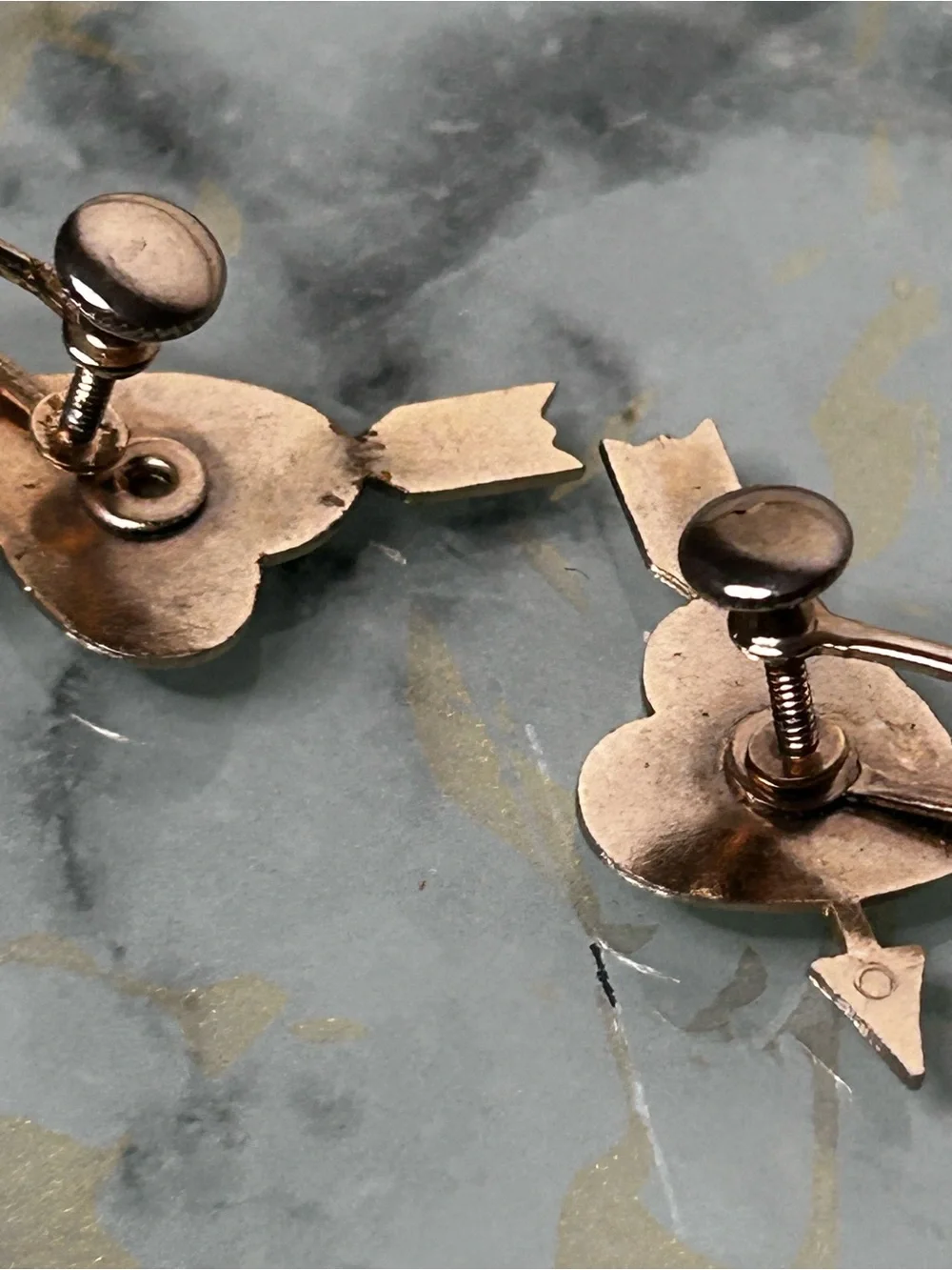 Vintage Silver Heart Earrings mother of Pearl
